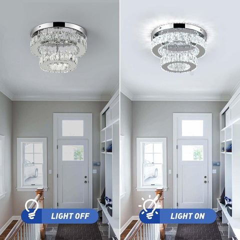 Crystal LED Ceiling Light 30cm, Modern Flush Mount Chandelier 30W