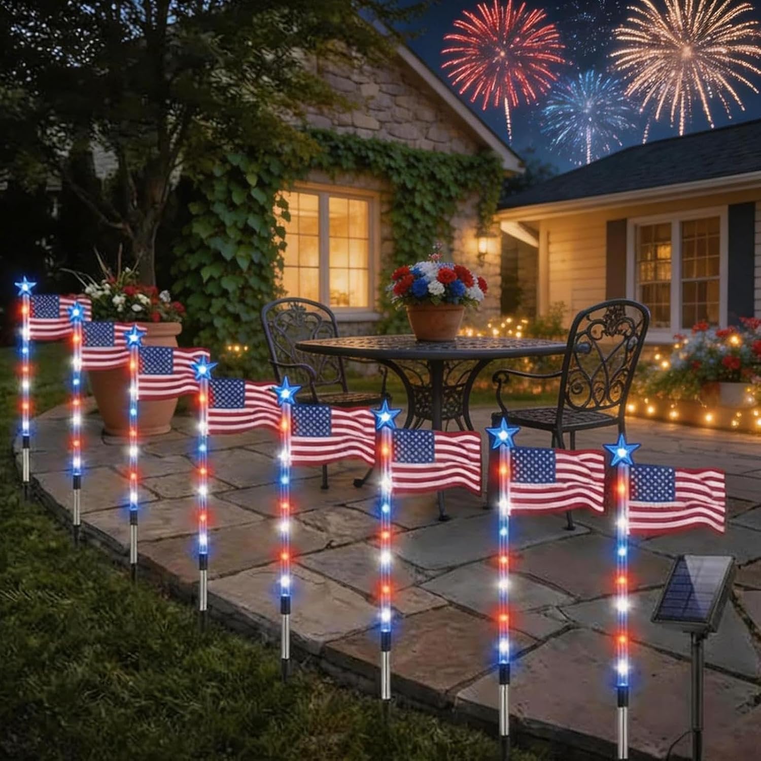 Solar Flag Light White Blue Waterproof Lighting with Timer