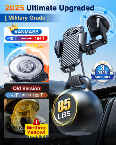VANMASS 2025 Ultimate Military-Grade Car Phone Holder – Dashboard, Windscreen & Vent Mount