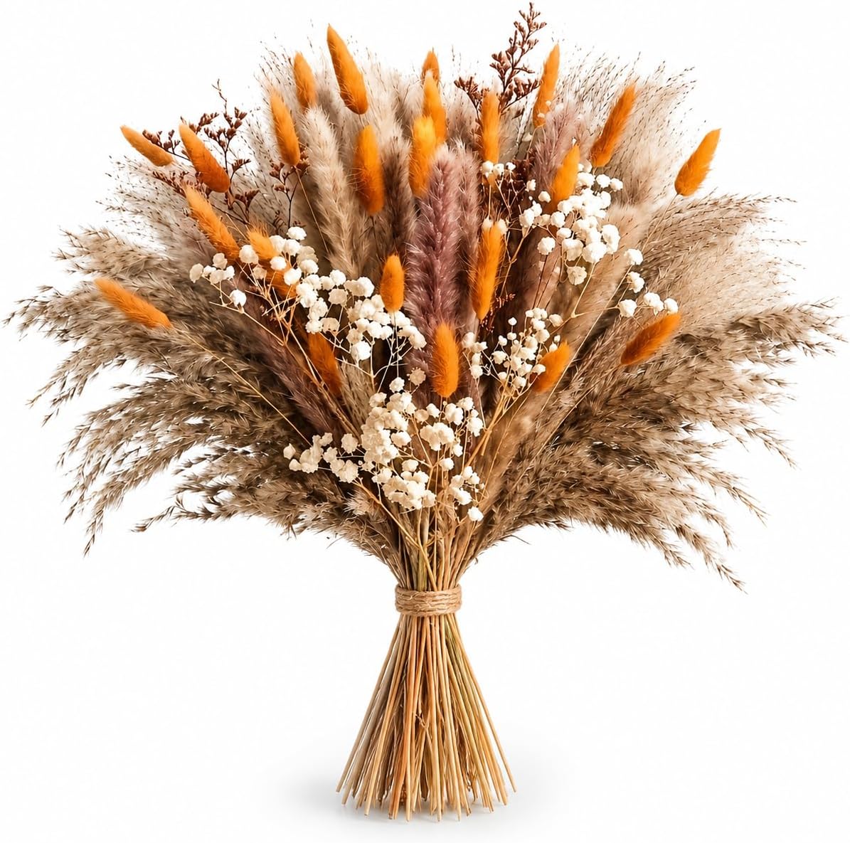 82 Pcs Dried Flowers Bouquet for Fall Decor, Autumn Pampas Grass Decor 44cm Orange natural dried flowers for autumn decor, vase filler and wedding table centrepiece; DIY pack, no vase included.