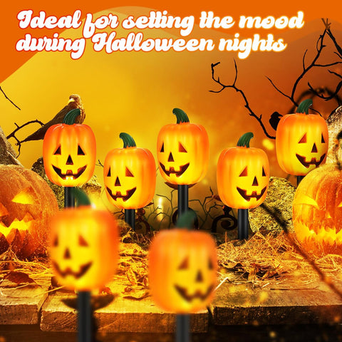 Housoutil Halloween Pumpkin Pathway Lights, 5 LED Garden Stake Lights