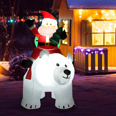 COSTWAY Inflatable Santa Claus with LED Lights, Self-Inflating Blow Up Christmas Decoration for Indoor Outdoor Yard