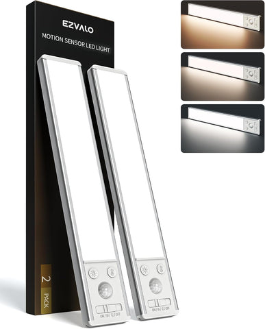 EZVALO Under Cabinet Kitchen Lights, Motion Sensor Lights Indoor 2-Pack – Rechargeable USB-C LED Cabinet Lighting with 3 Colour Temperatures & 5 Brightness Levels - Let the Light Come On When You Need It