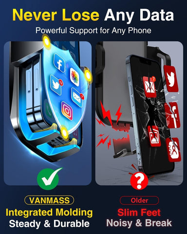 VANMASS Military-Grade Car Phone Holder Mount with 65LBS Suction, Steel Vent Clip, and Patented Stability for iPhone & Samsung