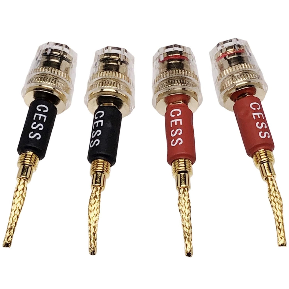 220 Pin Banana Plug to 4mm Female Banana Jack/Speaker Wire, 4 Pack (Braided-Type to 4mm)