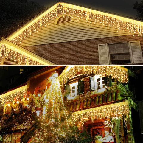 Solar Icicle Lights – 160 LED Warm White Outdoor Christmas Lights with 8 Lighting Effects, IP65 Waterproof Solar String Lights for House, Windows, Porches & Gardens - Let Your Christmas Display Glow Without the Tangle of Cables