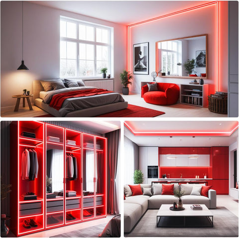 12V Red LED Strip Light 5M with Plug, 300 LED SMD5050 Flexible Cuttable Dimmable Tape Light for Bedroom, TV Backlight, Party & Indoor Decoration