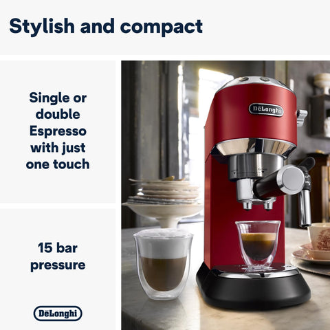 Traditional Pump Espresso Coffee Machine – 15 Bar Cappuccino & Latte Maker, 1L Red – EC685R