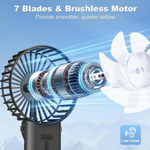 Hand Held Fan, Portable Handheld USB Rechargeable Fans with 4 Speeds, Personal Battery Powered Mini Desk Desktop Fan, Small Electric Hand Fan Folding for Home Office Indoor Outdoor Travel (Black)