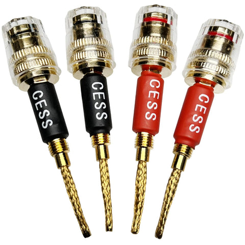 220 Pin Banana Plug to 4mm Female Banana Jack/Speaker Wire, 4 Pack (Braided-Type to 4mm)