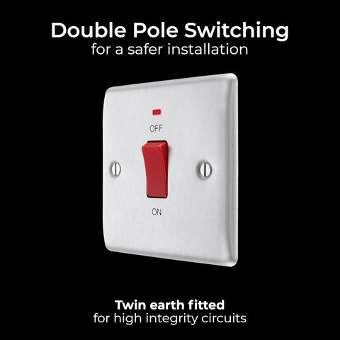 BG Electrical NBS74-01 Switched Cooker Control Unit with a Power Indicator, 45 Amp, Brushed Steel