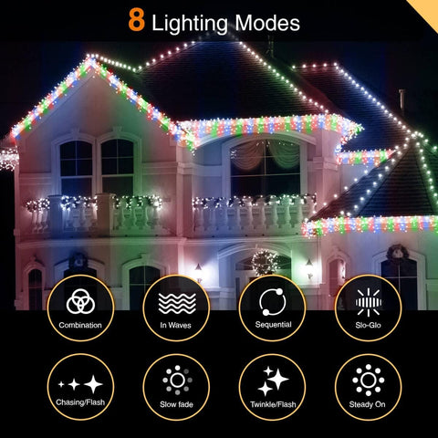 220 LED Multicolour Icicle Christmas Lights – 7.5m Outdoor & Indoor Fairy String Lights with Timer | Mains Powered, Green Cable for Garden, Party & Bedroom Decor