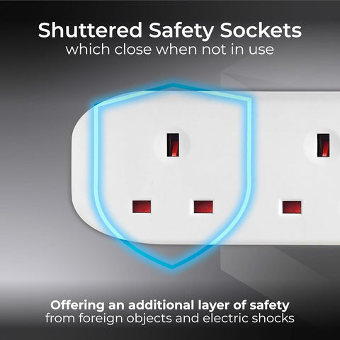 Masterplug Four Socket Extension Lead, 5 Metre Cable, Unswitched, 4-Way Plug Extension Cable, Power Strip, Basic Power, White, 13A, 4G, 5m, BFG5N