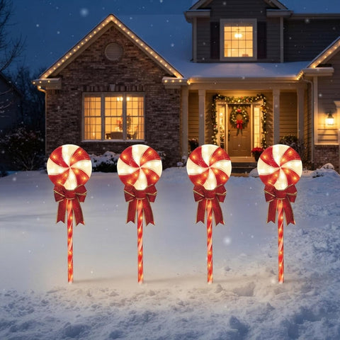 24 Inch 96 LED Lollipop Candy Cane Pathway Lights, 4 Pack with Ground Stakes, 29V Plug-in, Outdoor Christmas Yard Decor
