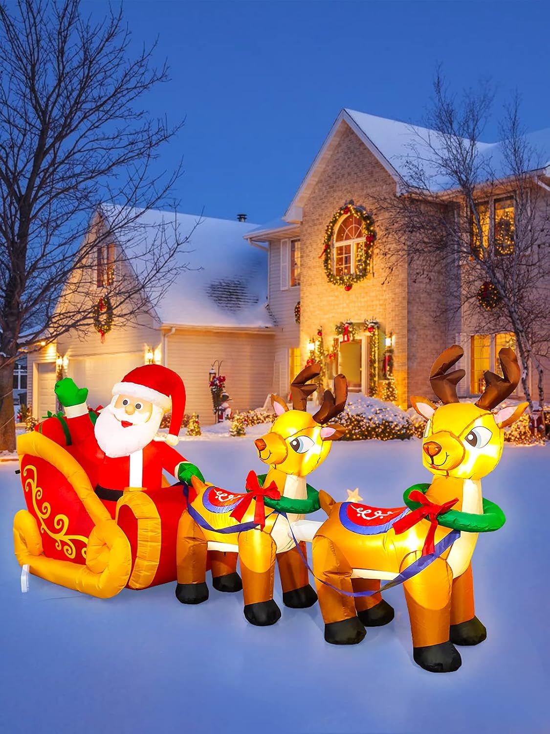 kalolary 8FT Inflatable Santa Sleigh with LED Lights – Christmas Outdoor Decoration