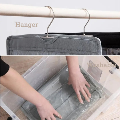 CJWLKJ 10-Pocket Hanging Handbag Organiser – Grey Clear Storage Holder for Wardrobes and Closets