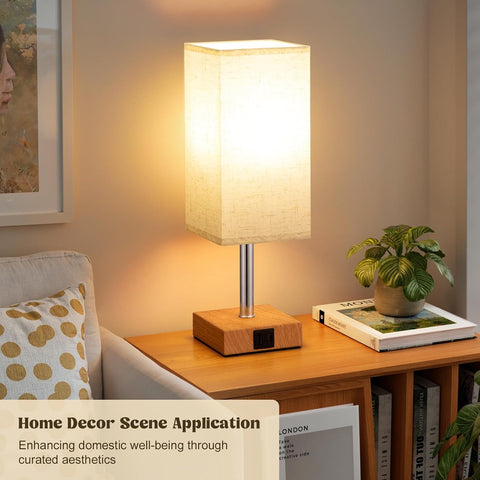 Aooshine Touch Bedside Lamp with 3-Way Dimmable LED Bulb & USB A+C Charging Ports – Minimalist Table Lamp for Bedroom, Living Room, Kids Room & Study