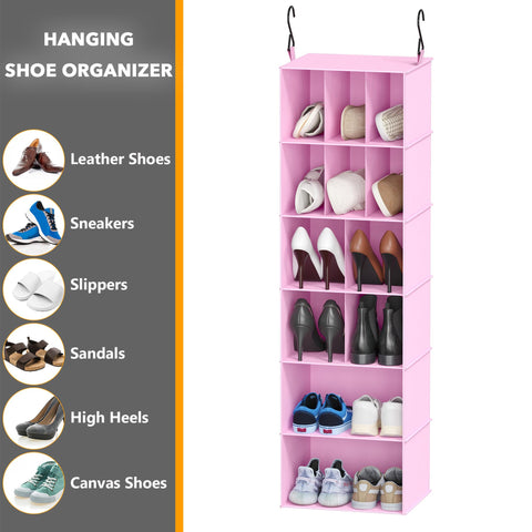 SpaceAid 2 Pack Hanging Closet Organiser and Storage with Dividers, 24 Compartments Hanging Shoe Shelves for Closet, Wardrobe, RV, Garment Rack - Black