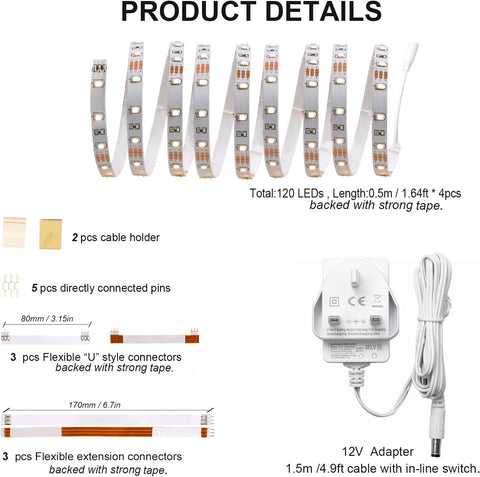 WOBANE Under Cabinet Lights – 4×50cm Flexible LED Strip Lights, Warm White 1200lm, 12W Low Voltage Kitchen Lighting - Light Up the Corners You Actually Use
