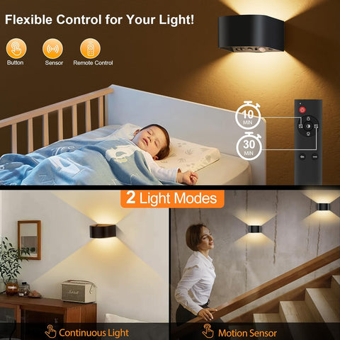 Battery Wall Light Indoor with 3 Colors, 5000mAh Wall Lamp without Power Connection, Rechargeable LED Wall Light with Motion Sensor, Wireless, Remote Control, Wall Light Up and Down for Hallway