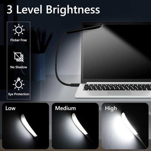 USB Lamp Dimmable USB Light for Keyboard with Touch Switch, 3 Levels Adjustable Brightness, USB Night Light Gooseneck Reading Lamp, Fit to Power Bank Notebook Computer and Other USB Devices