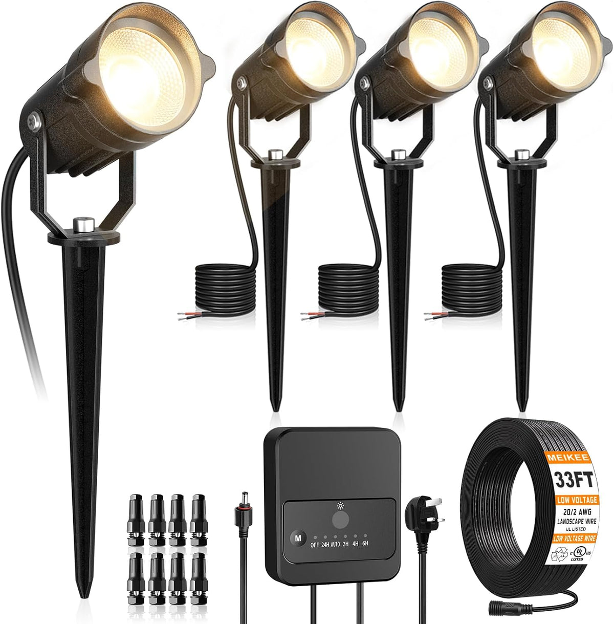 MEIKEE 4-in-1 Garden Spotlights Mains Powered,6W LED Landscape Lighting