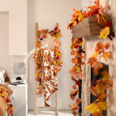 2 Pack Artificial Autumn Fall Maple Leaf Garland, 5.9Ft/Piece Fall Leaves Hanging Vine Artificial Autumn Foliage Garland Thanksgiving Decor for Home Wedding Fireplace Party Christmas