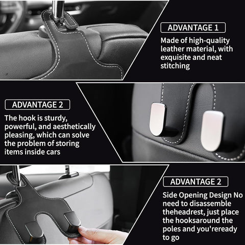 Car Bag Hooks, 2 Pack Leather Headrest Bracket Auto Storage Hook