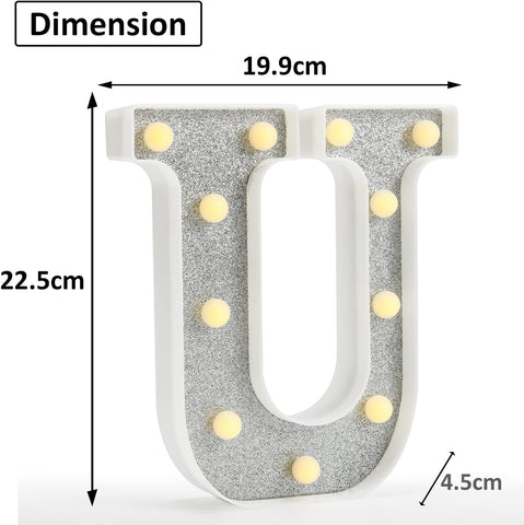 Colorful Light Up Letters, Glitter LED Letter Lights 18 Color Changing Shiny Alphabet Sign Gifts for Girls Women Party Birthday Decorations Remote Night Light Christmas Valentine Wall Table Decor - U