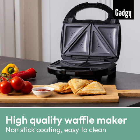 3-in-1 Belgian Waffle Maker & Sandwich Press – Removable Plates, Cool-Touch Handle, Indicator Lights, 750W Multi-Function Grill UK