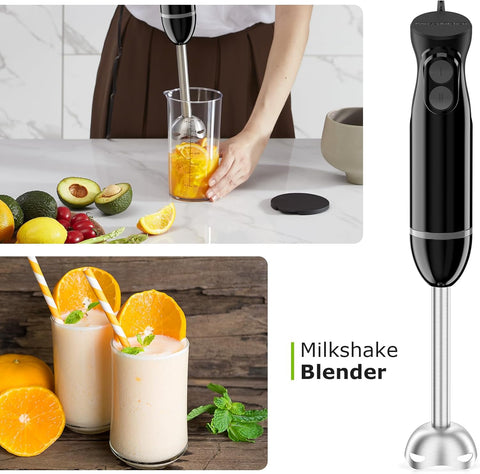 Hand Blender 3-in-1 Immersion Stick Blender | Electric Handheld with Stainless Steel Blade, Egg Whisk & 700ml Beaker - Black HB3202