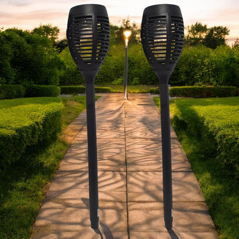 Divas World Solar Garden Stake Lights LED Flickering Flame Effect Weather Resistant Pathway Torch, Outdoor Landscape Lighting (2)