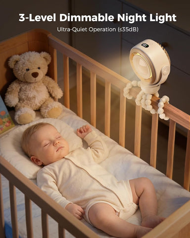 SWEETFULL Pram Fan - 360° Rotating Baby Stroller Fan Clip On, 4000mAh Rechargeable 4-Speed Quiet Cooling, LED Display & Night Light for Buggy/Car Seat/Crib Travel Essentials