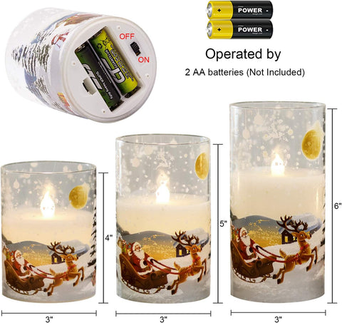 Eldnacele Glass Flameless Santa Claus Candles with Remote Timer – 3 Pack