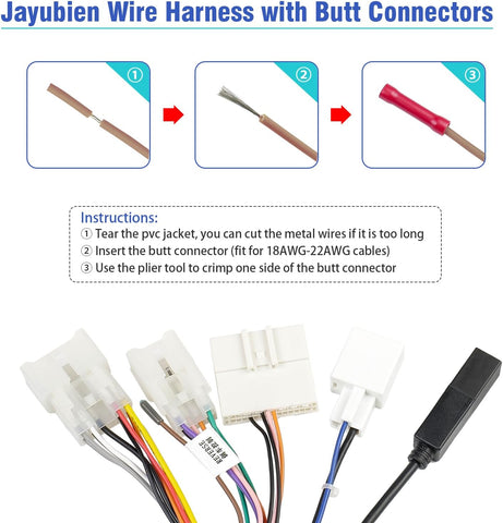 Jayubien 16Pin Android Radio Wire Harness Kit Replacement for 2012-Above Toyota Camry RAV4 Corolla Yaris Stereo Wiring Adapter with 28Pin SWC Connector Antenna USB Cord Non JBL