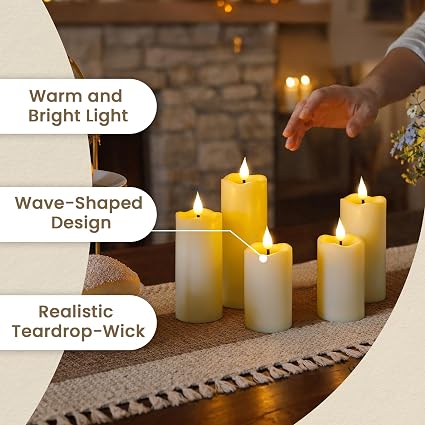8 Pack Flameless LED Candles with Remote – Ivory Flickering Teardrop Wick Pillar Candles with Timer
