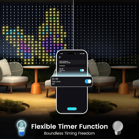 GlobaLink RGBIC Smart Curtain Lights 2x2M 400 LED – App & Remote Controlled RGBIC Curtain Fairy Lights with Music Sync, DIY Patterns & Timer - Turn an Empty Window Into a Colourful Light Show