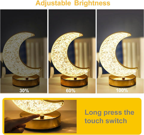 Soft glow of the moon lamp creating a relaxing bedroom environment.

