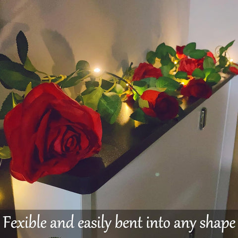Rose Vine String Lights with Timer, 6.56ft Artificial Flower Garland LED Lights for Indoor Wedding, Party and Home Decoration