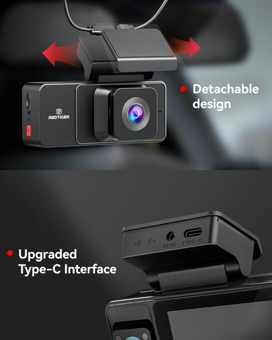 REDTIGER A3 3-Channel 2.5K Dash Cam with WiFi and Night Vision