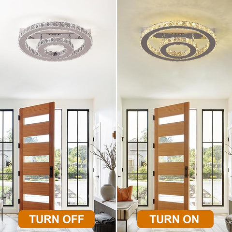 Crystal Ceiling Light – Modern LED Chandelier Flush Mount, K9 Glass Pendant, 15W, 3 Color Modes for Bedroom, Living Room, Kitchen