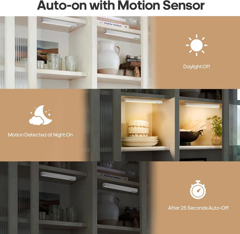 GOODEA Small Wardrobe Lights Motion Sensor with Charging Station 18cm, 6pcs – Rechargeable LED Cabinet & Under Cupboard Lights, 3000K Warm White - Let Dark Corners Switch On When You Need Them
