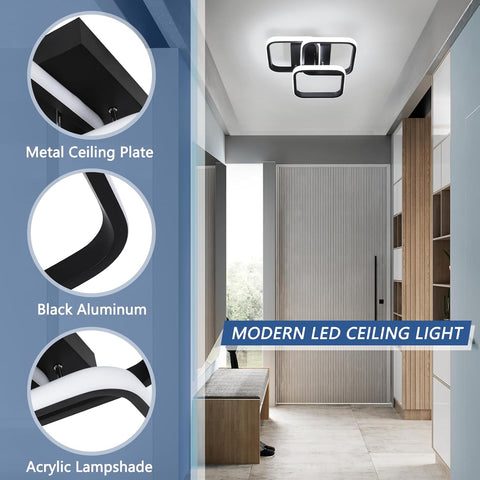 Modern LED ceiling light fixture in a room with detailed components on the left.