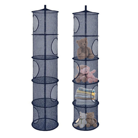 Hanging Mesh Storage Basket, 2 Pack, 5-Tier Foldable Toy Organiser in Pink – Make Room for More Play
