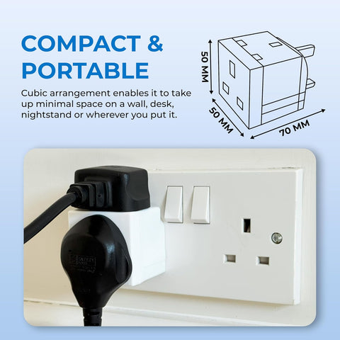 Double Dragon 13A 2-Way UK Plug Adapter – Compact 3-Pin Double Socket Splitter for Home & Office – Make One Socket Work Harder