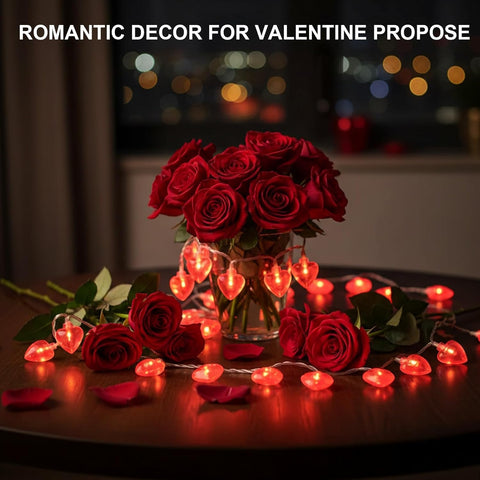 6M Red Heart Fairy Lights Battery Operated, 40 LED Romantic String Lights for Valentine’s Day, Bedroom, Wedding, Party & Home Decoration