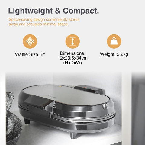 Double Waffle Maker – 1200W Belgian & American Waffle Iron with Non-Stick Plates, Auto Temperature Control, Cool Touch Handle – Silver
