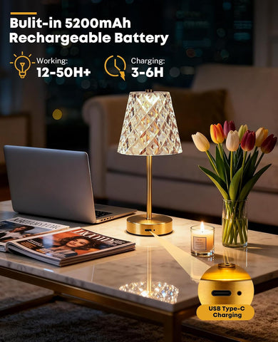 Rechargeable Cordless Table Lamp with 5200mAh Battery – Touch Dimmable LED Bedside Lamp with 3 Colour Options for Bedroom & Living Room
