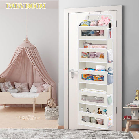 KYEVIS Over The Door Storage Organiser, 5 Shelves with 10 Mesh Pockets, Dark Grey – Keep Baby Essentials Neatly Within Reach