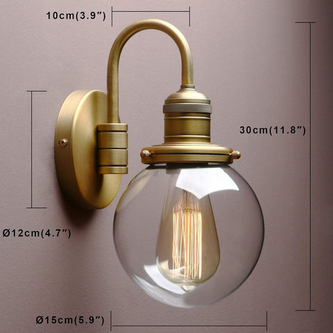 Lighting Modern Vintage Industrial Globe Sconce Wall Light Fitting with 5.9” Clear Glass Lampshade, for Office Home Kitchen Living Room Bedroom Loft Bar (Antique)